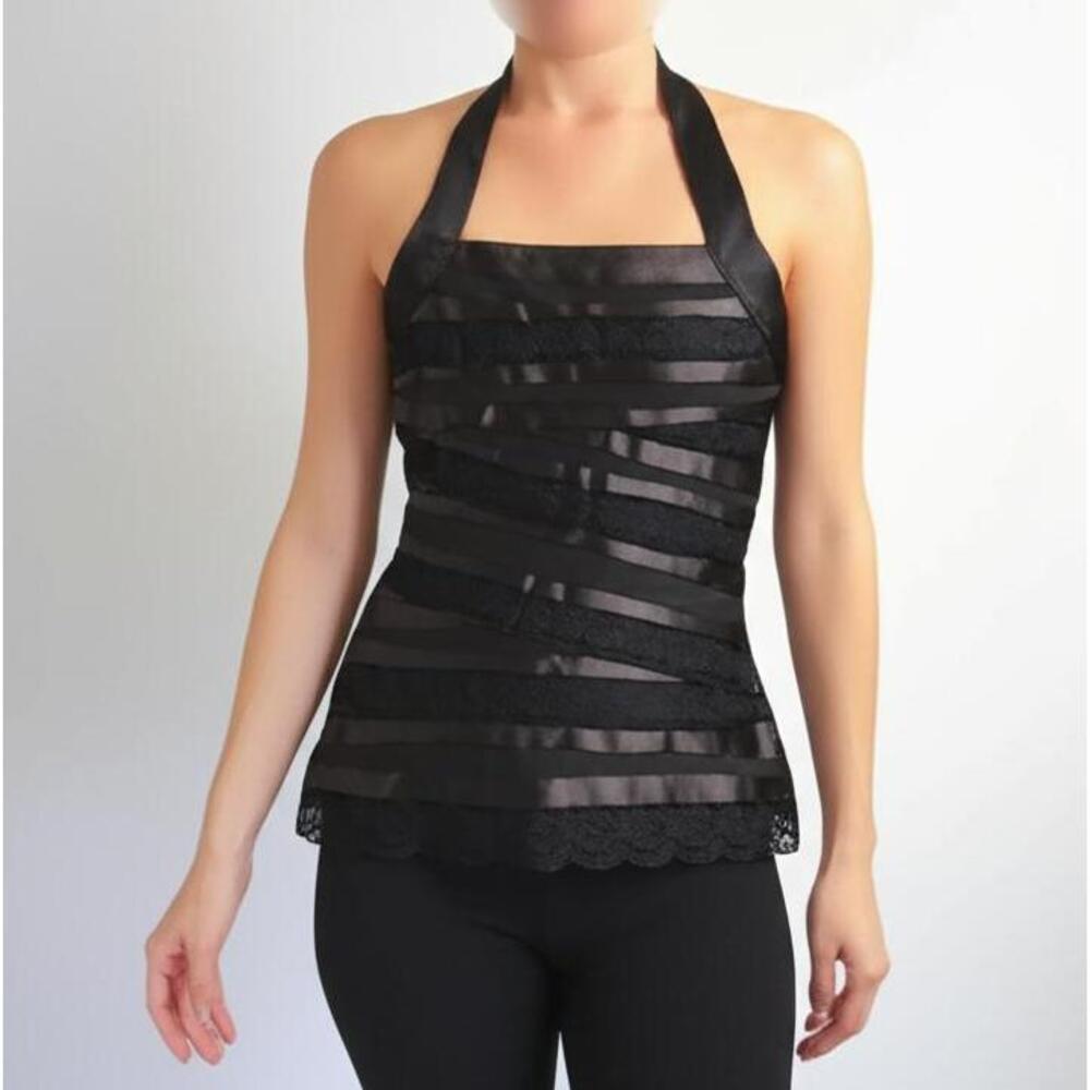 White House Black Market Black Tiers Satin Chiffon Tank Top Size Small